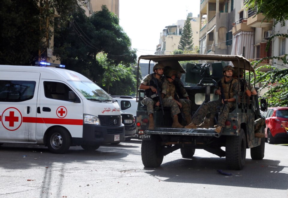 Lebanese Red Cross Vehicle Is Pictured As Army Soldiers Are Deployed In Beirut