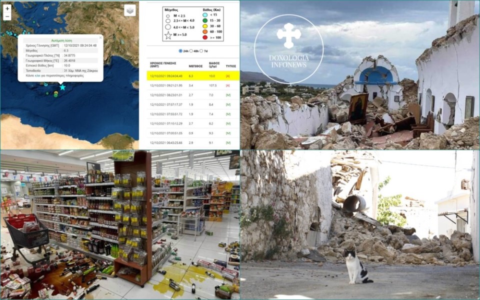 Ισχυρός σεισμός 6,3 Ρίχτερ νότια της Κρήτης – Kατέρρευσε εκκλησάκι στον Ξηρόκαμπο Σητείας