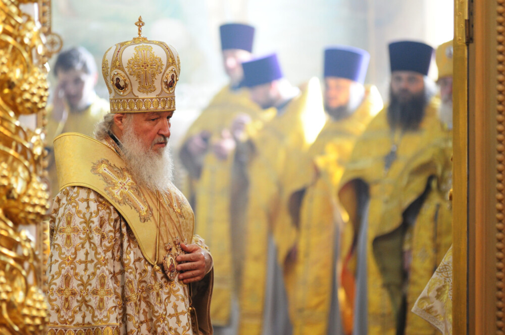 Russia Baptism Anniversary Divine Lutirgy. Patriarch Kirill And Bishops