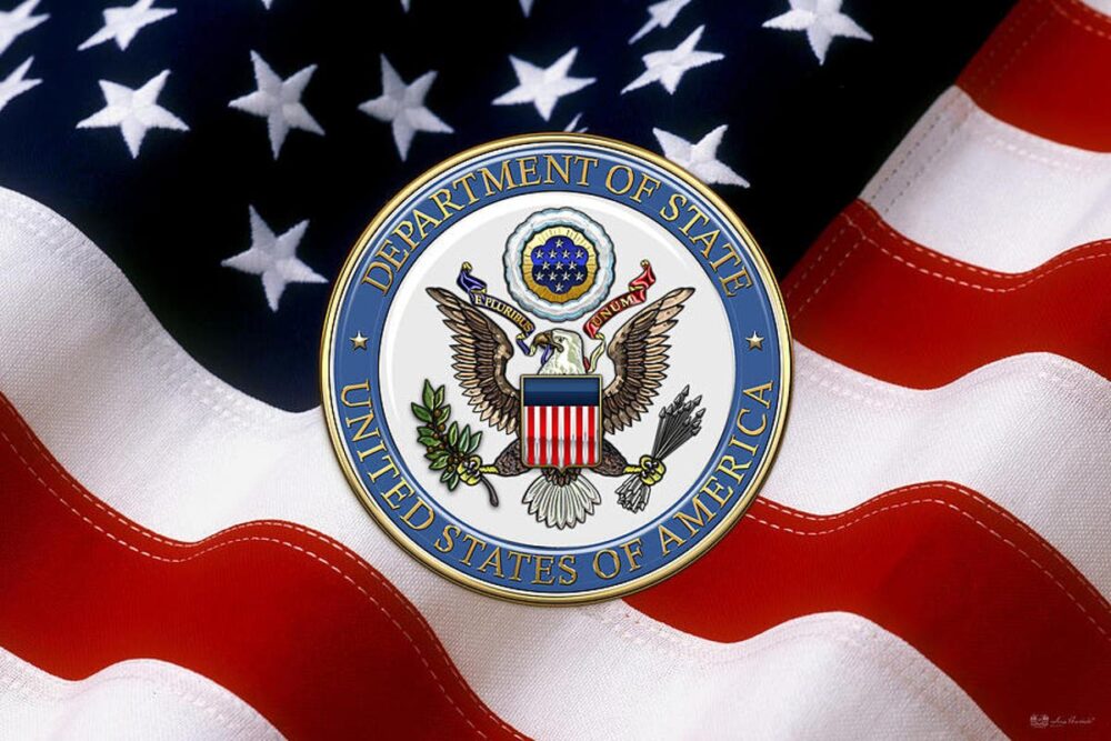 Us department of state dos emblem over american flag serge averbukh