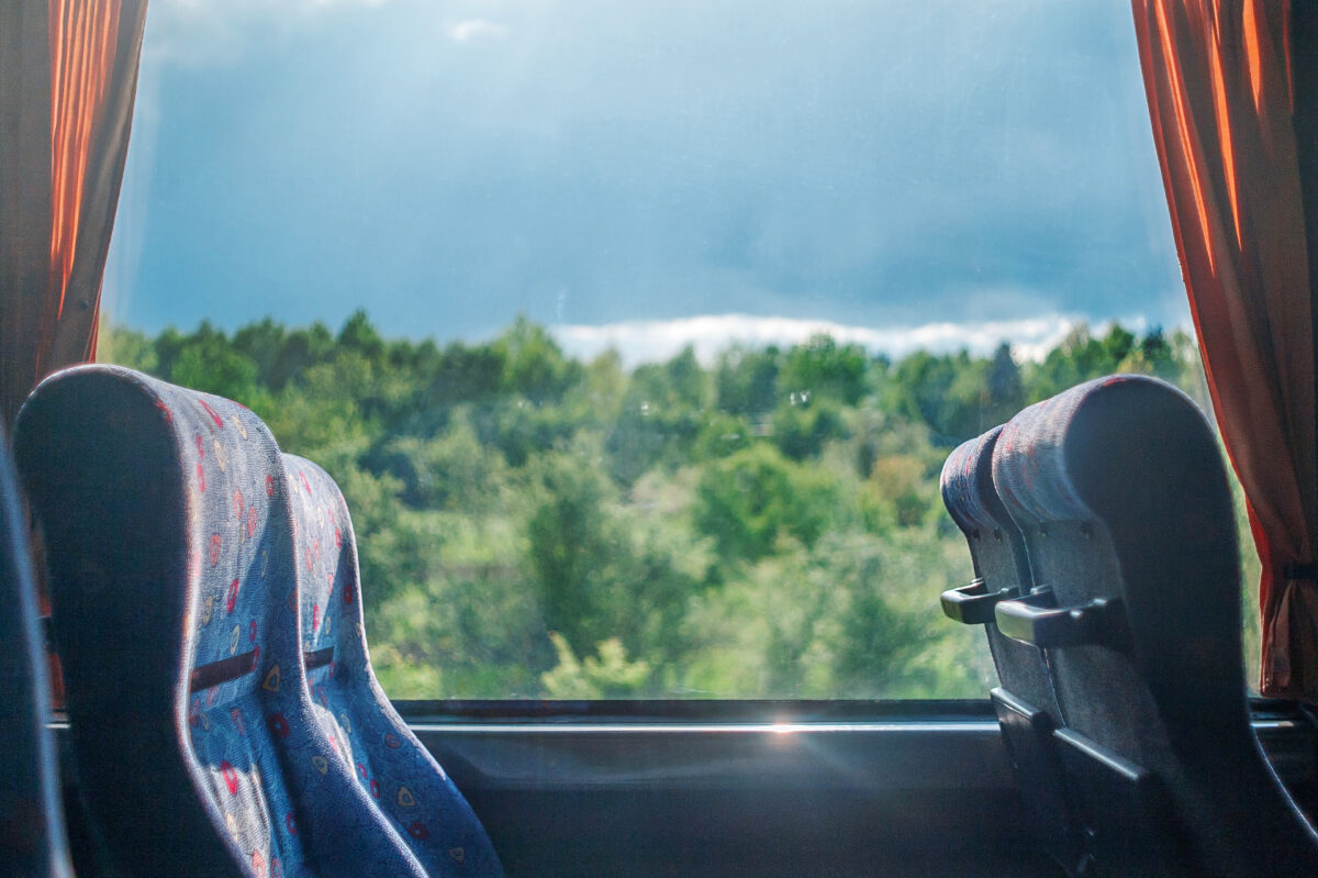 Travel in the old bus with empty seats