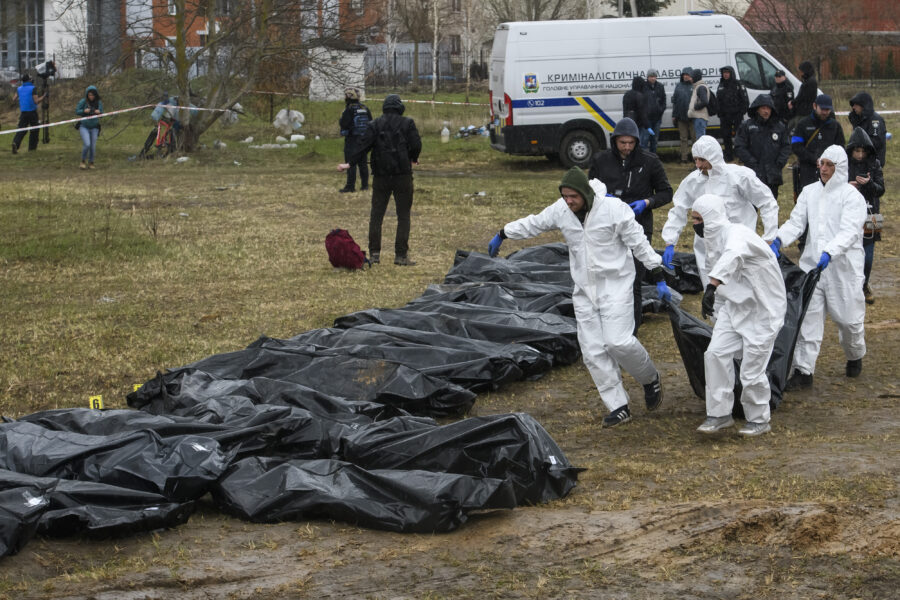 Bodies Of Civilians Killed By The Russian Army That Were Exhumed From A Mass Grave In Bucha