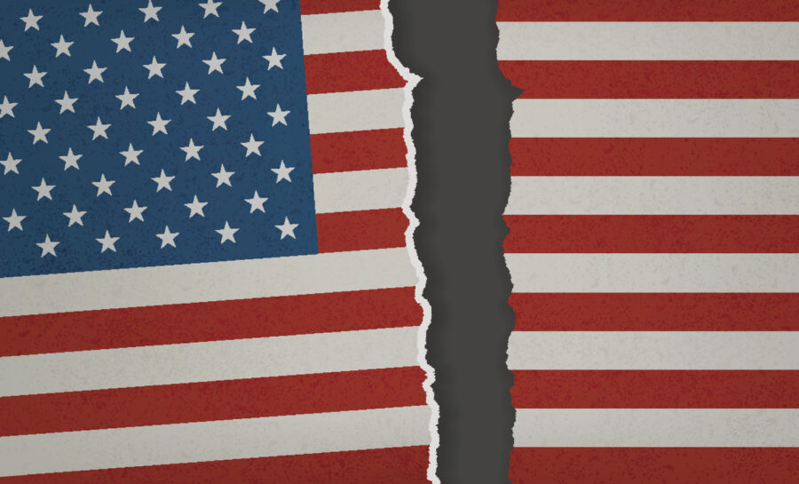 American Flag teared apart Divided we Fall