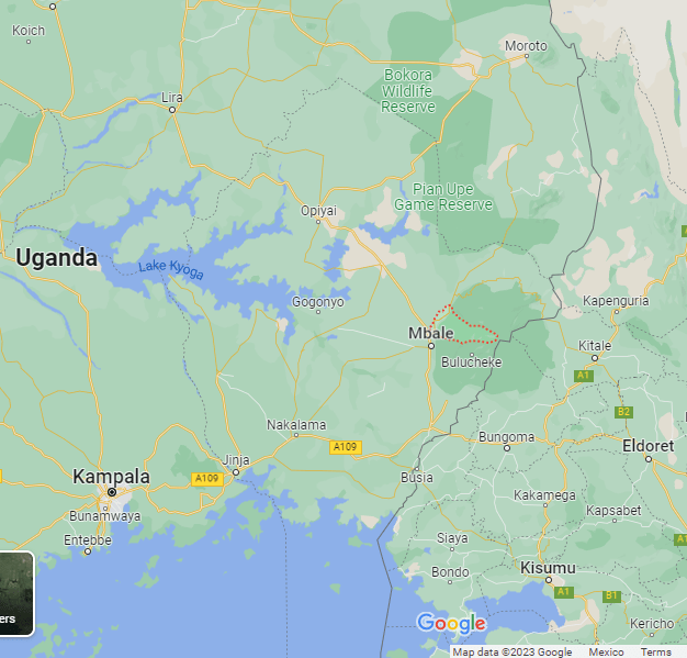 Location Of Sironko District North Of Mbale Uganda. Mapdata 2023 Google