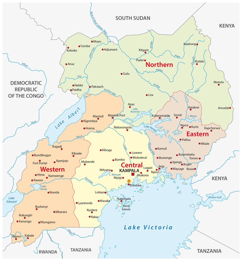 Vector administrative and political map of the Republic of Uganda