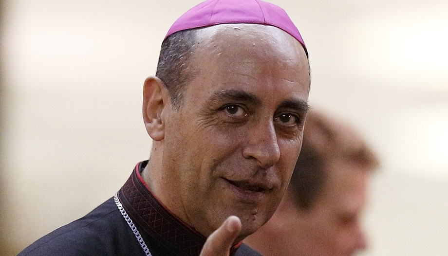 File photo of Archbishop Fernandez leaving concluding session of extraordinary Synod of Bishops at Vatican