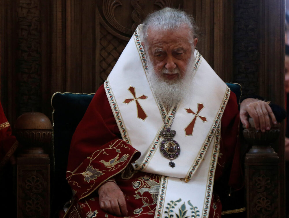Georgian Patriarch Ilia II attends a Good Friday religion service at Holy Trinity cathedral in Tbilisi