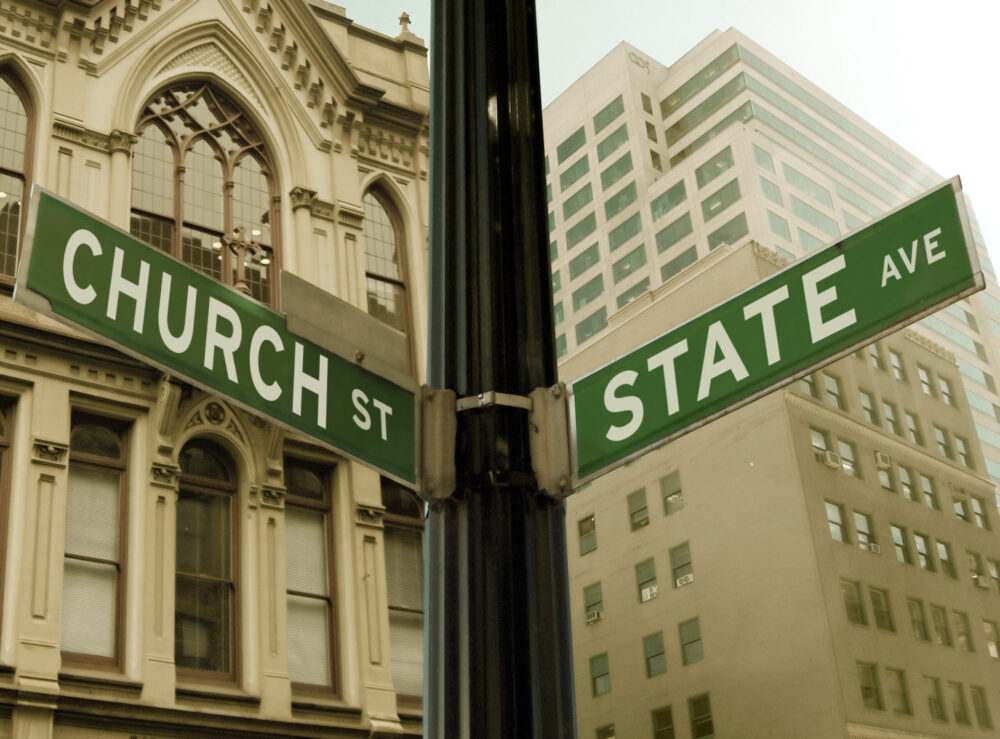 Church and State Road Sign