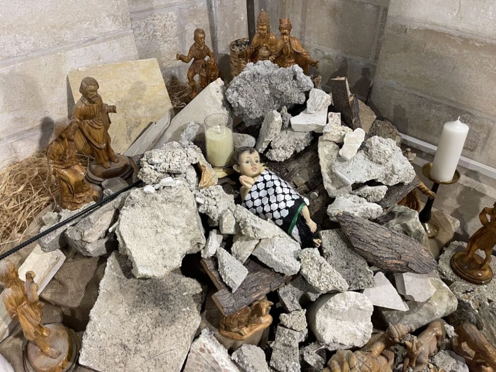 Christmas tree made from debris in West Bank