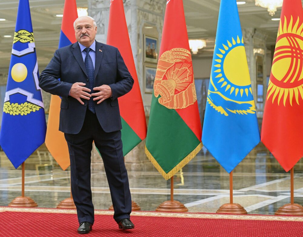 Working trip of Russian President Vladimir Putin to Minsk. Summit of the Collective Security Treaty Organization (CSTO). President of Belarus Alexander Lukashenko at the meeting ceremony of participants in the session of the Collective Security Council of