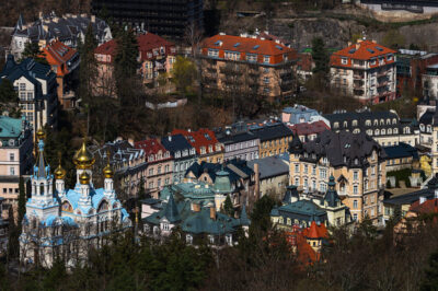View of karlovy vary, the famous czech spa town known for