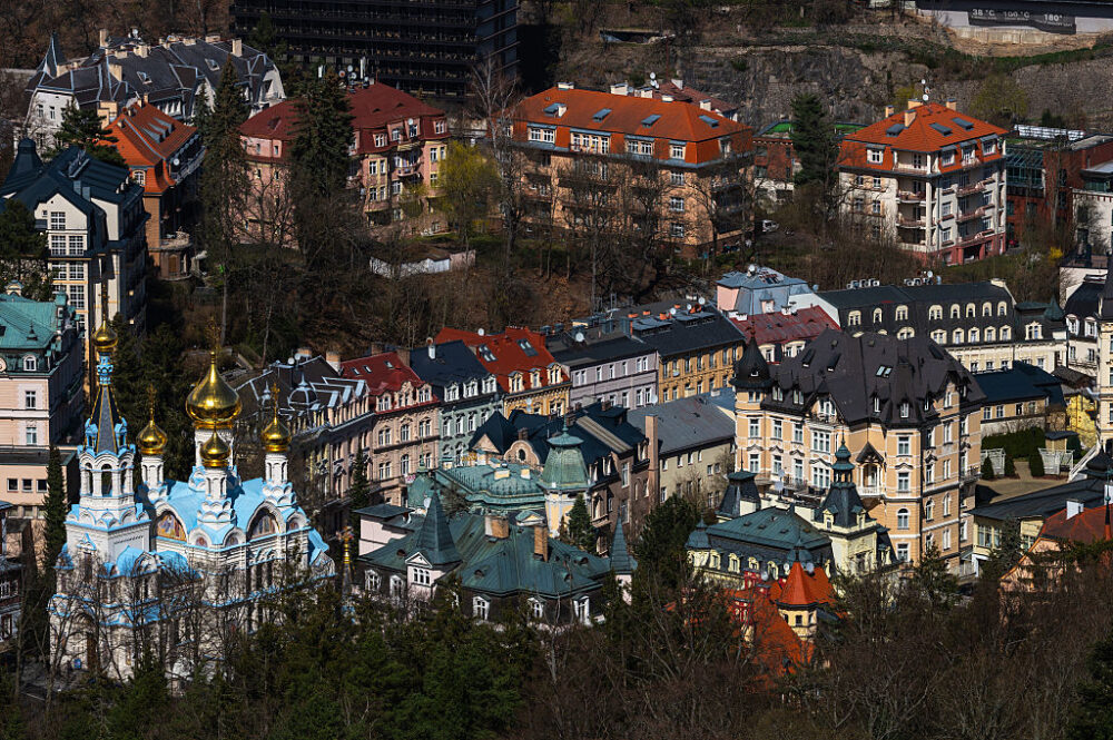View of karlovy vary, the famous czech spa town known for