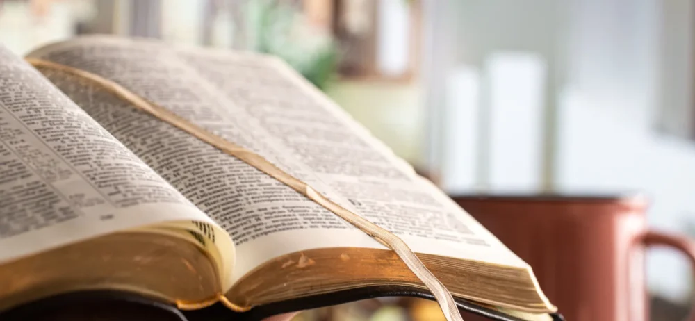 Book bible close up beautiful terrace morning time space text